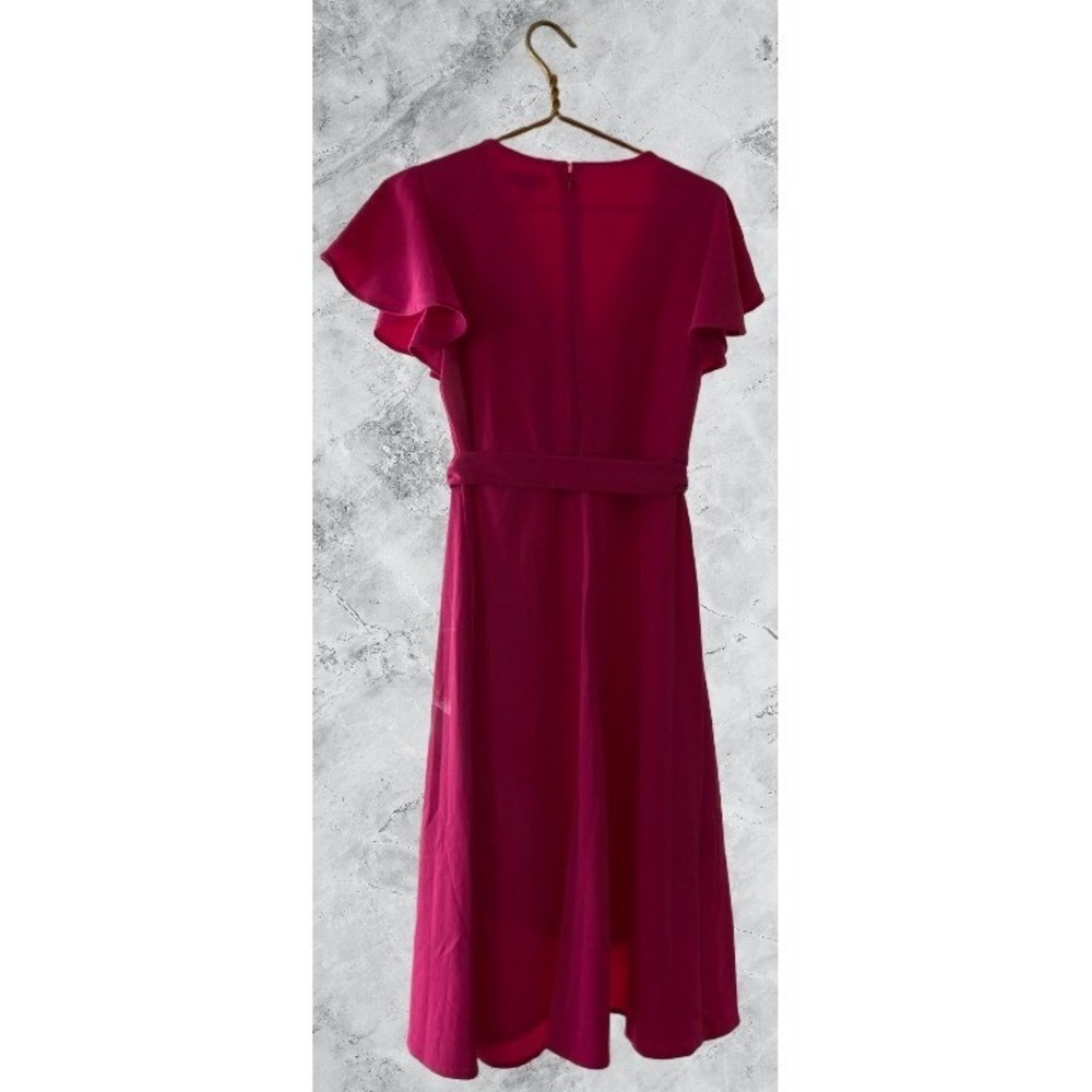 Shelby & Palmer Pink Faux Wrap Dress Flutter Sleeve Belted Midi Size 6 - Picture 3 of 6